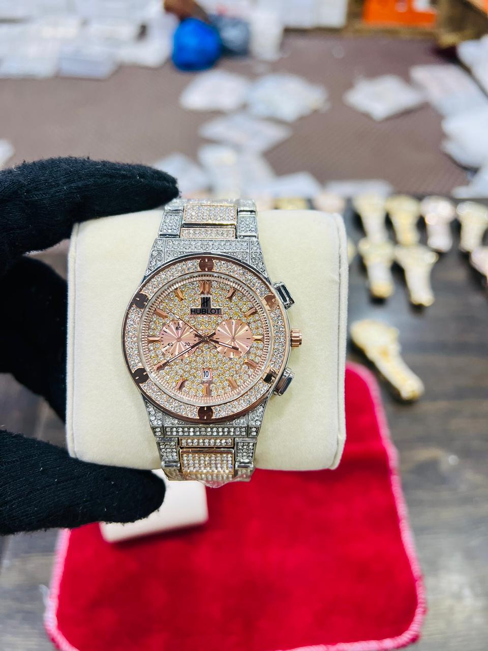 LUXURY ARABIC CRYSTAL STONE MENS WATCH;