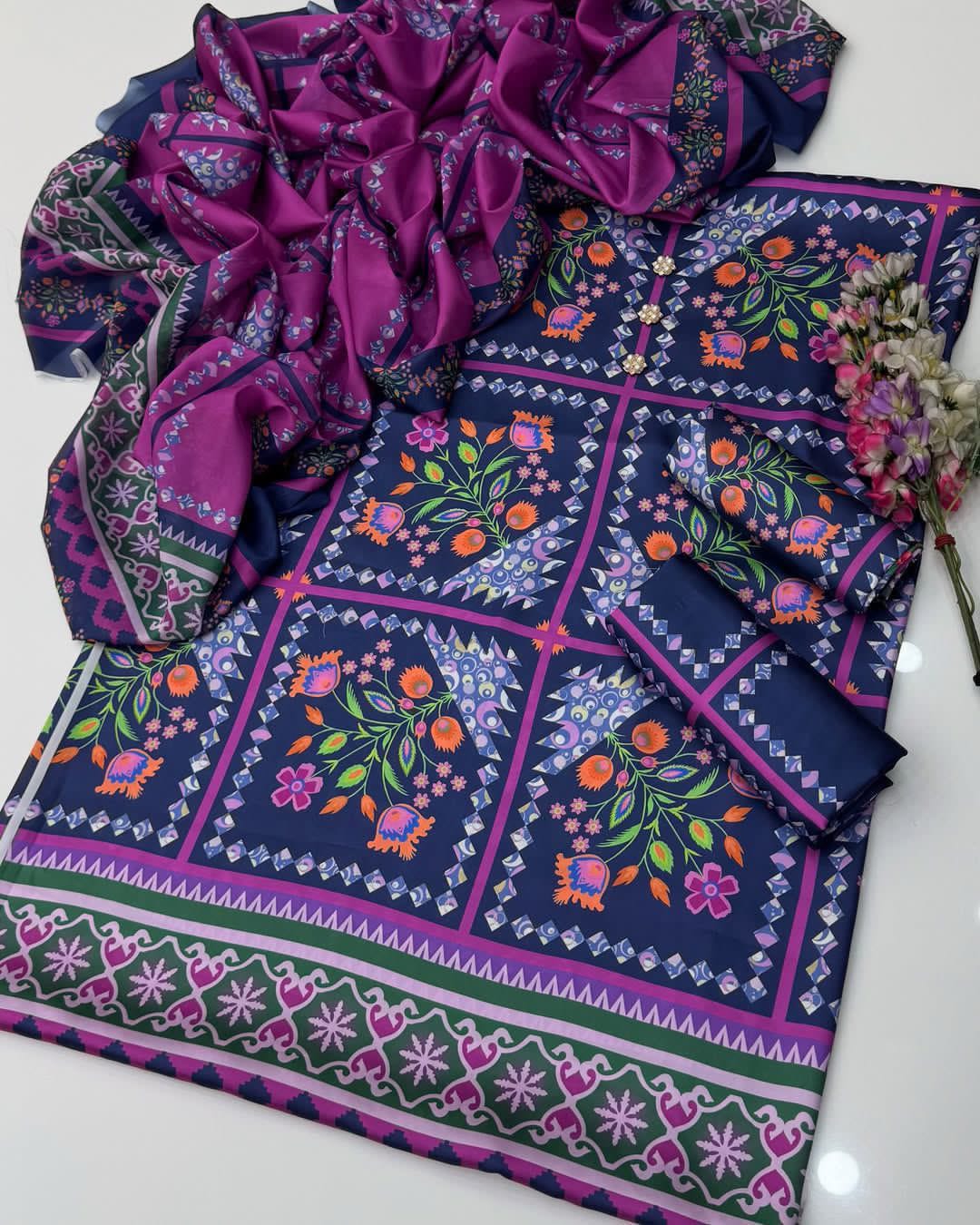 Shamooz Silk Printed Unstitched 3PC®✓