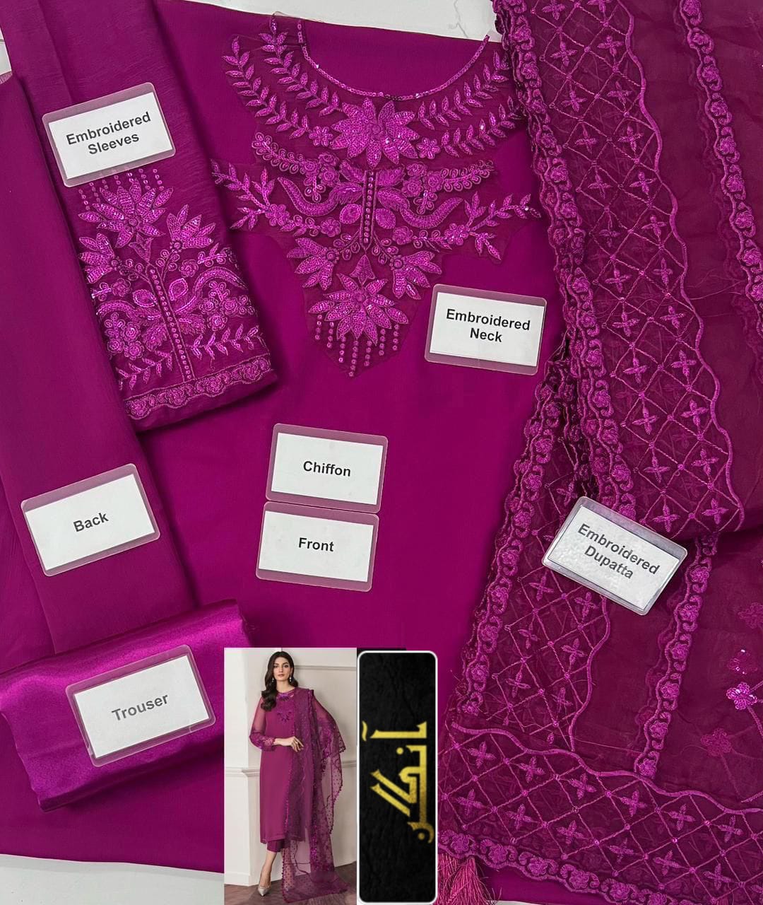 Chiffon Embroidered Sequin Unstitched 3 Piece Suit