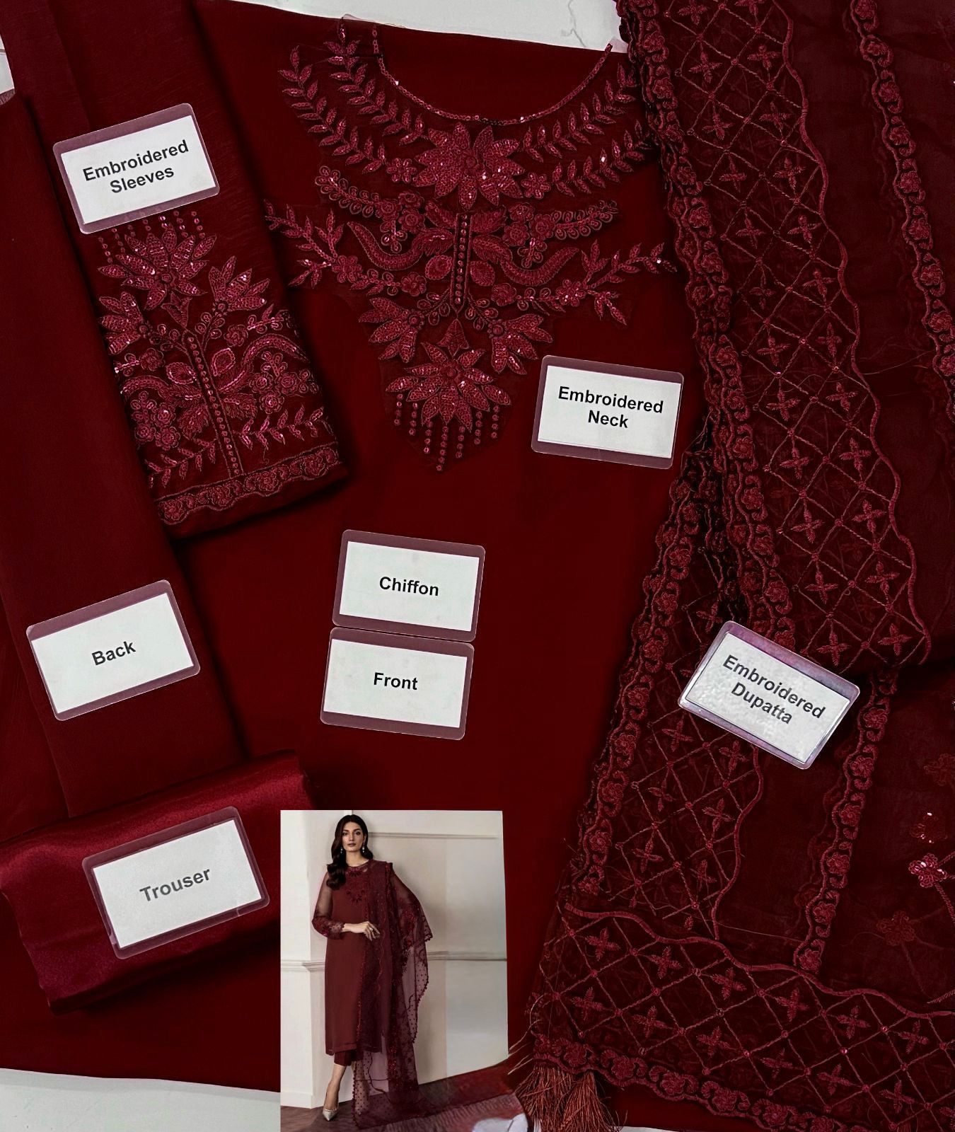 Chiffon Embroidered Sequin Unstitched 3 Piece Suit