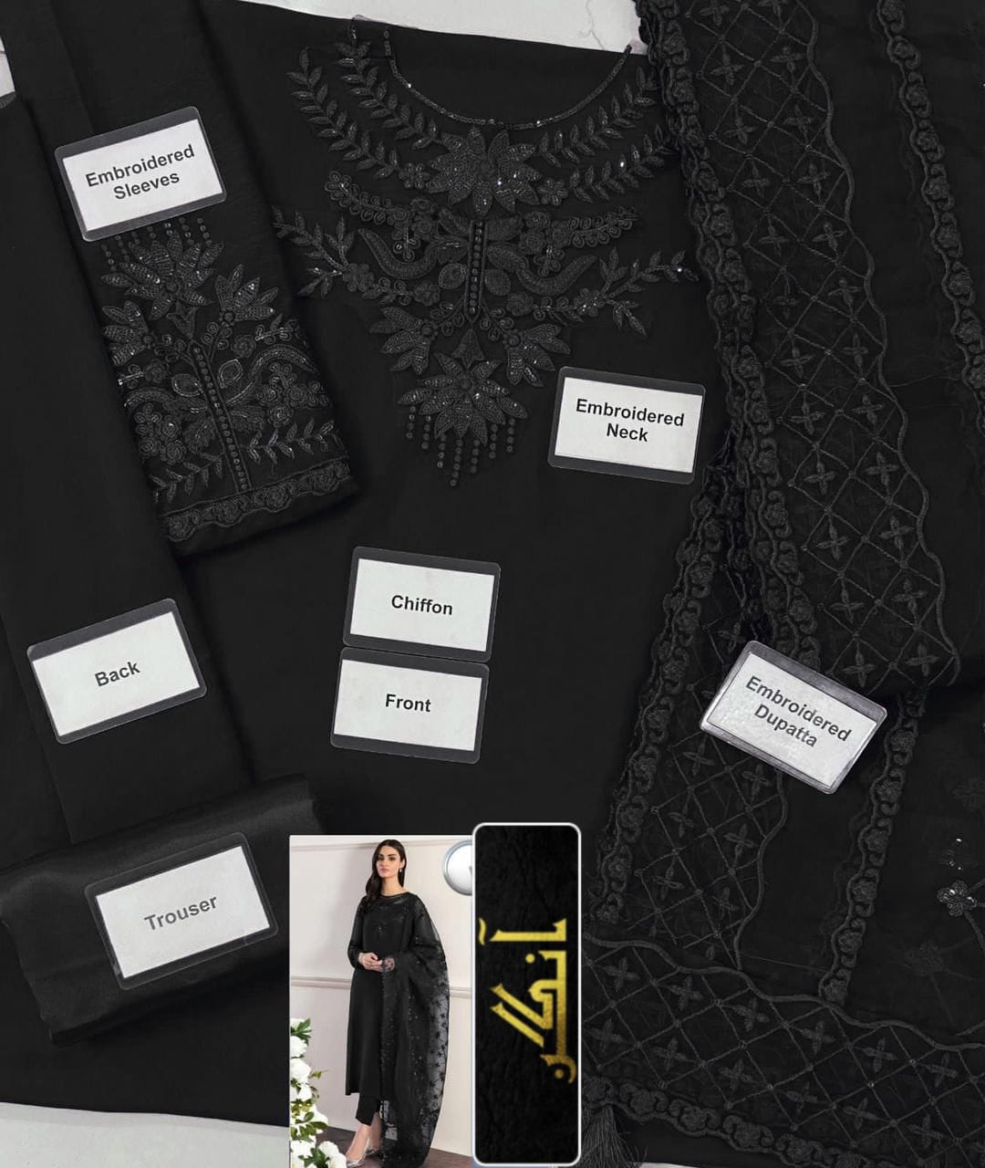 Chiffon Embroidered Sequin Unstitched 3 Piece Suit
