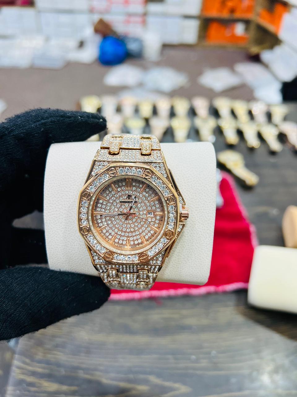 LUXURY ARABIC CRYSTAL STONE MENS WATCH;