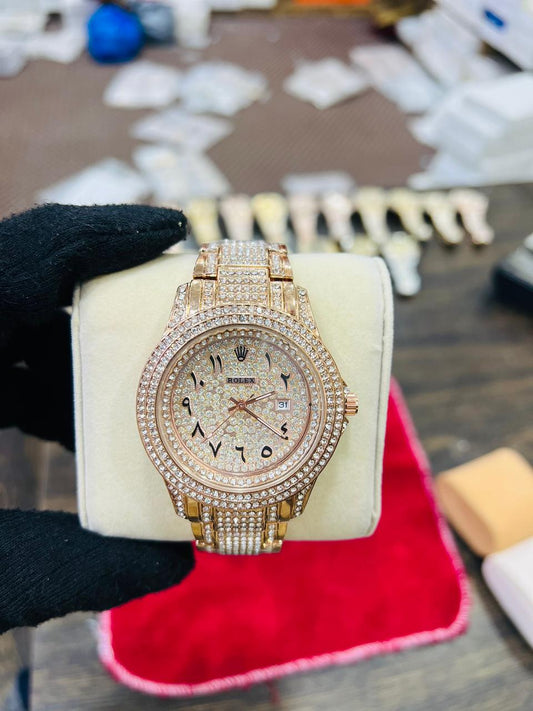 LUXURY ARABIC CRYSTAL STONE MENS WATCH;