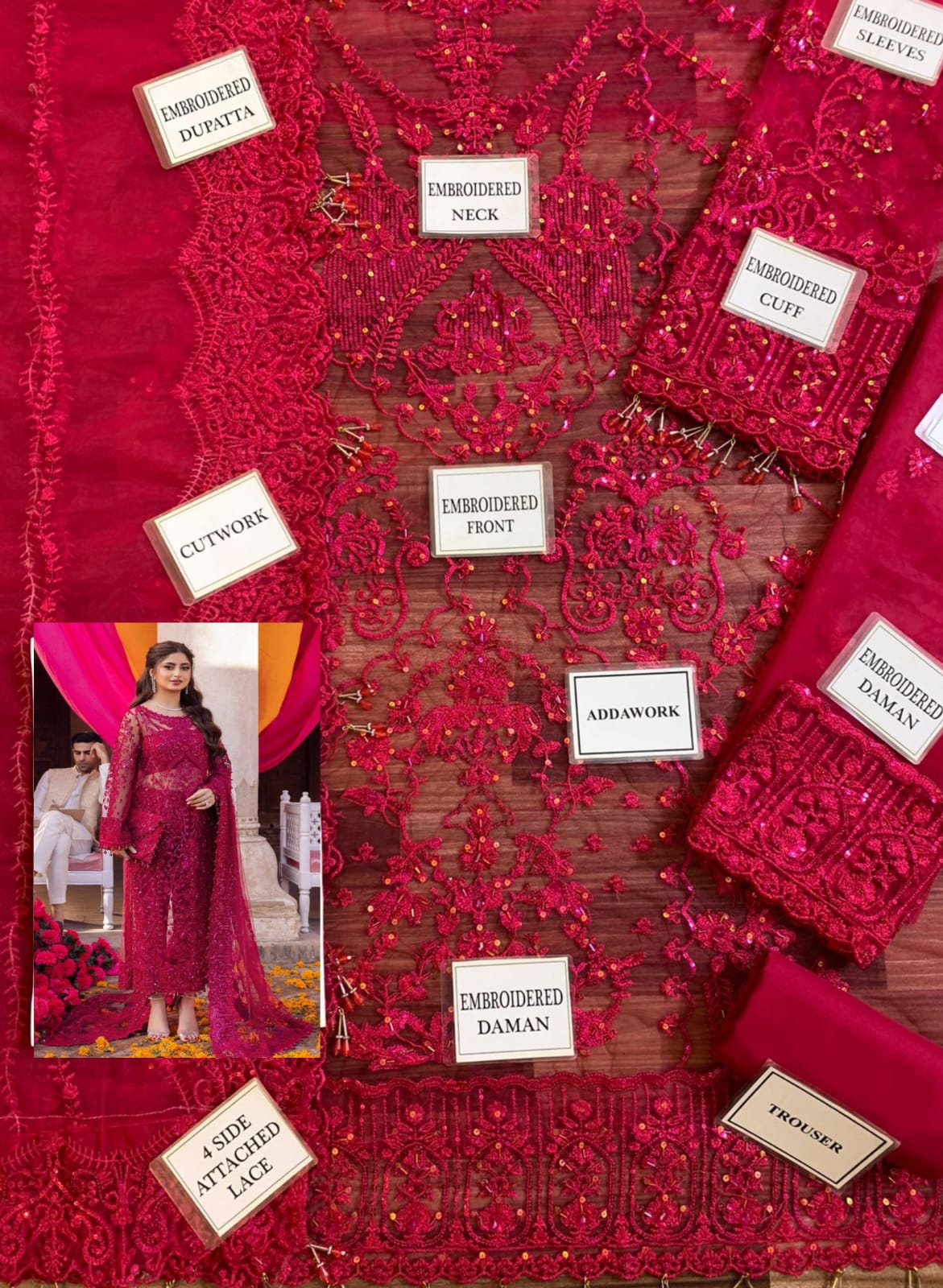 Embroidered &amp; handwork luxury unstitched 3pc✓