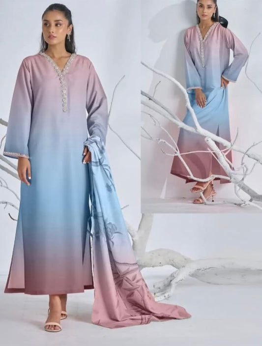 Silk Printed Unstitched 3PC®✓