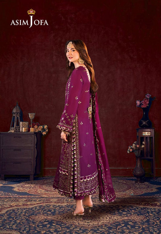 ASIM JOFA chiffon embroidered sequence luxury unstitched 3pc✓