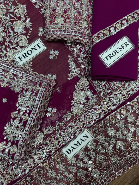 ASIM JOFA chiffon embroidered sequence luxury unstitched 3pc✓