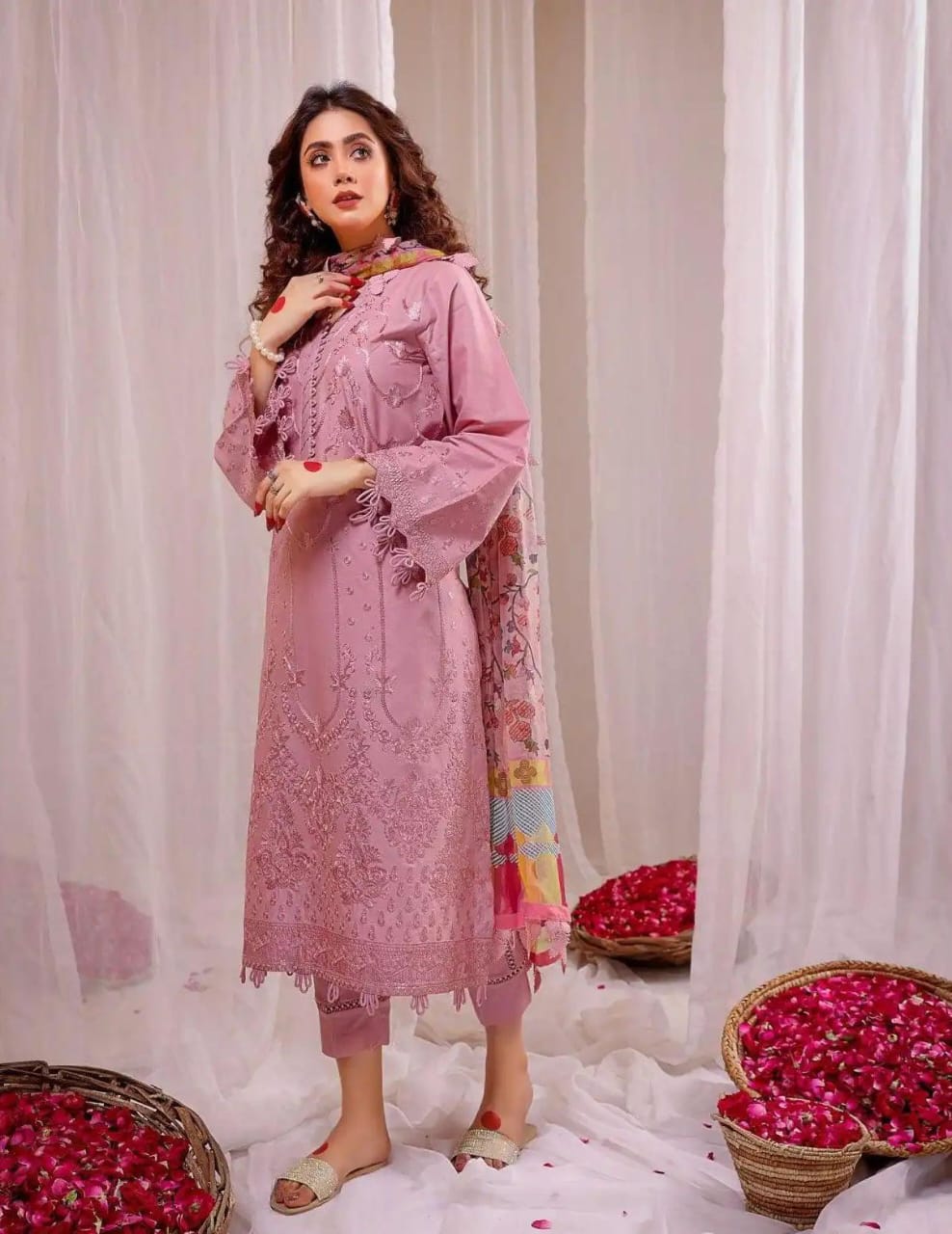 LIMELIGHT embroidered dhanak suit,