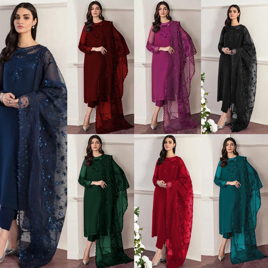 Chiffon Embroidered Sequin Unstitched 3 Piece Suit