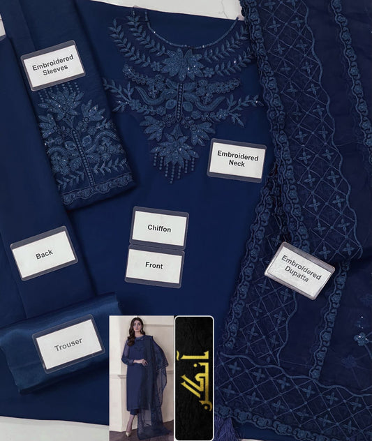 Chiffon Embroidered Sequin Unstitched 3 Piece Suit