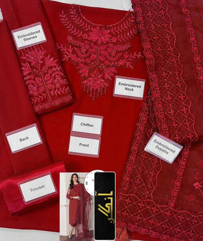 Chiffon Embroidered Sequin Unstitched 3 Piece Suit