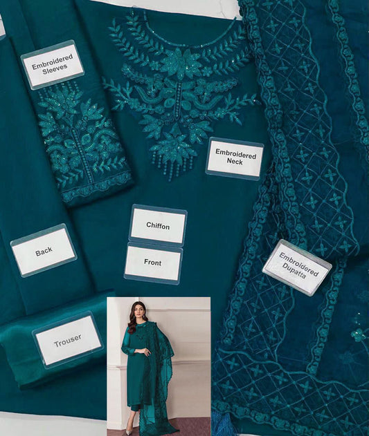 Chiffon Embroidered Sequin Unstitched 3 Piece Suit