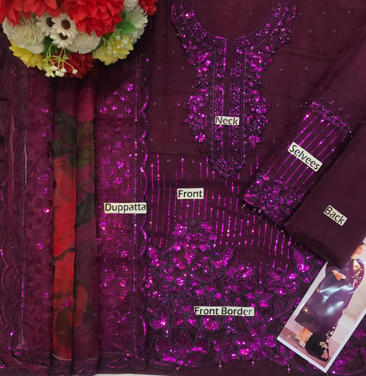 Organza Embroidered Sequence Unstitched 3PC