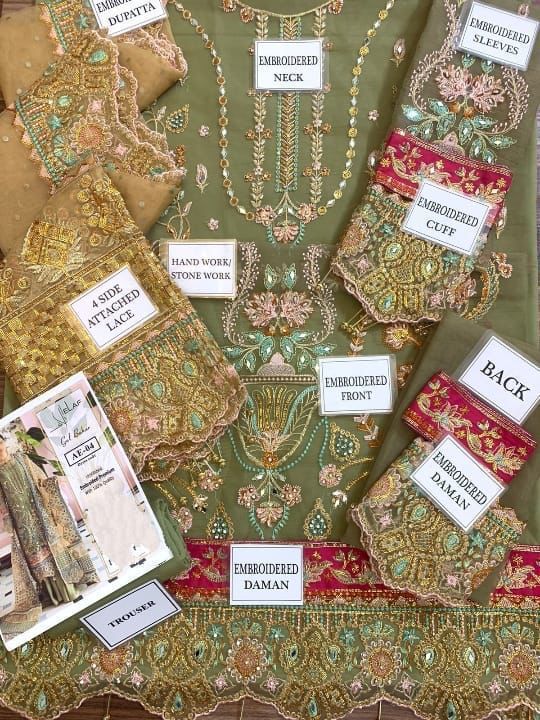 ELAF organza embroidered & sequence luxury unstiched 3pc✓