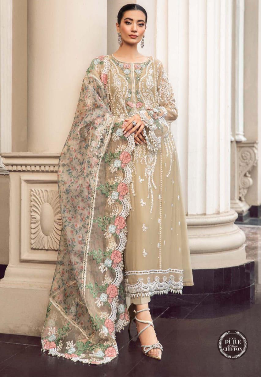 chiffon embroidered hand luxury unstitched 3pc✓