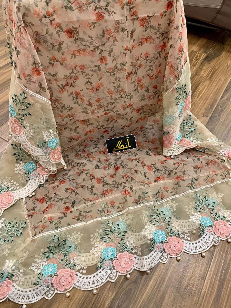 chiffon embroidered hand luxury unstitched 3pc✓