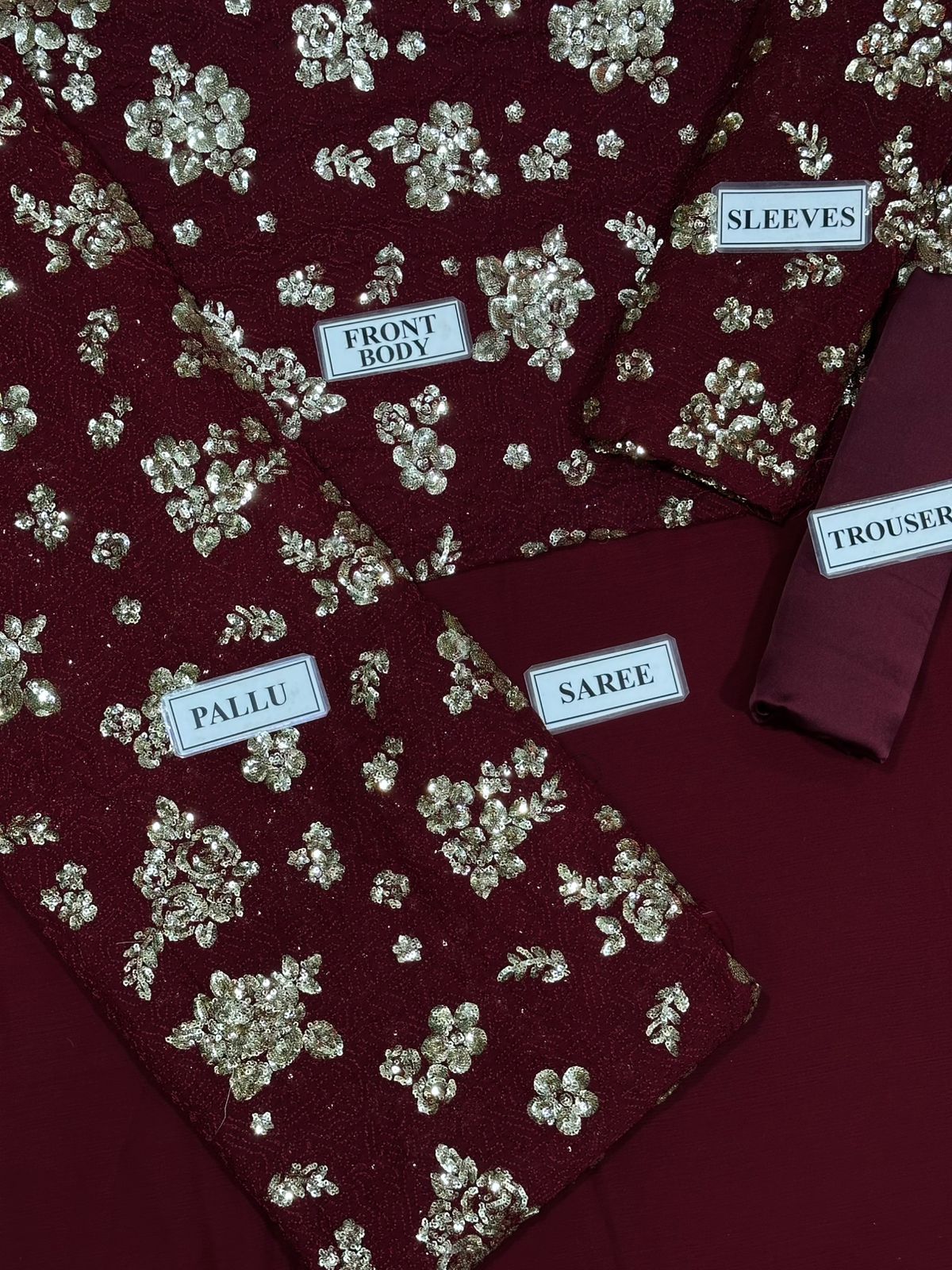 BRAND: JAZMIN – Chiffon Embroidered Sequence Luxury Saree (Unstitched 3PC) ✓