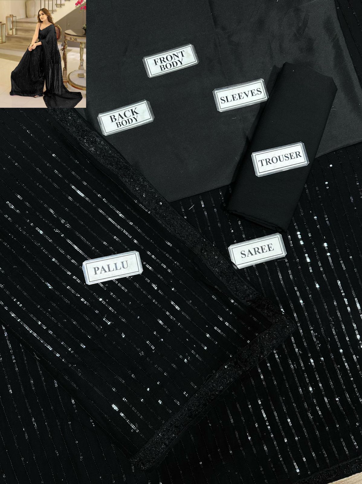 ANGAN Chiffon Embroidered Saree – Unstitched Collection