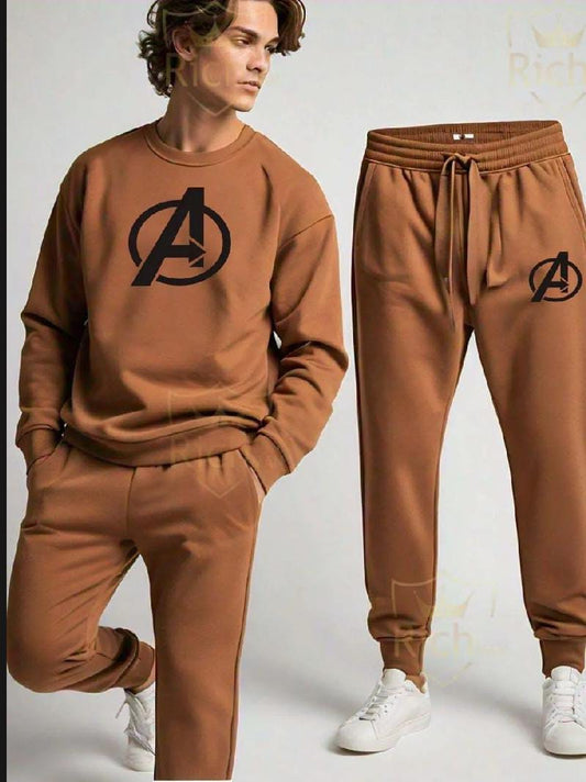 RICH MAN Brown Round Neck Sweatshirt &amp; Trouser Set for men's and women's