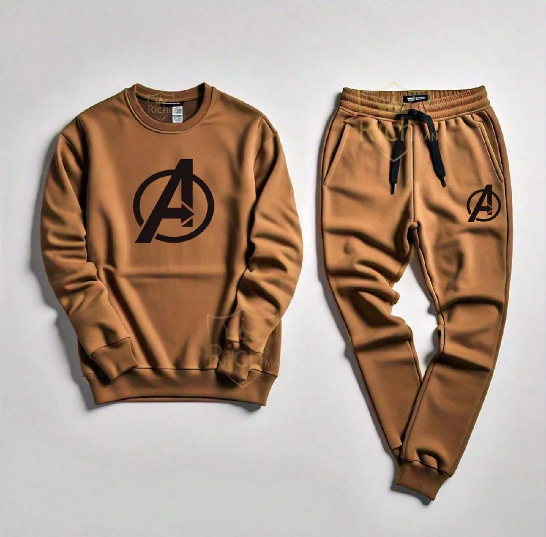 RICH MAN Brown Round Neck Sweatshirt &amp; Trouser Set for men's and women's