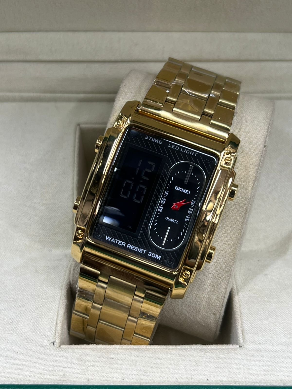 SKMEI luxury analog + digital watch stainless steel chain