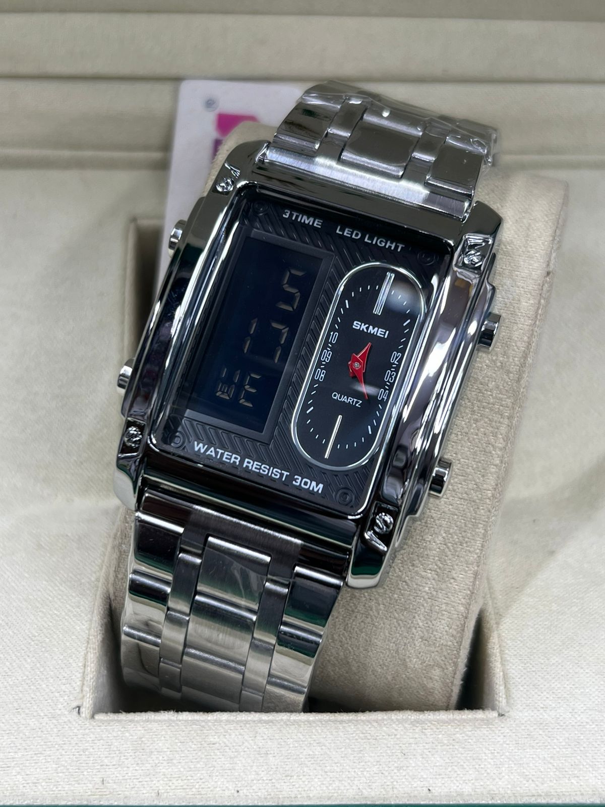 SKMEI luxury analog + digital watch stainless steel chain