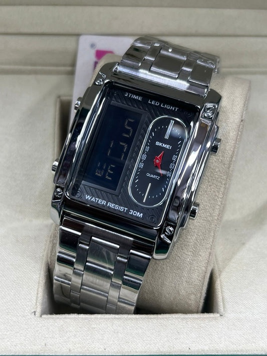 SKMEI luxury analog + digital watch stainless steel chain