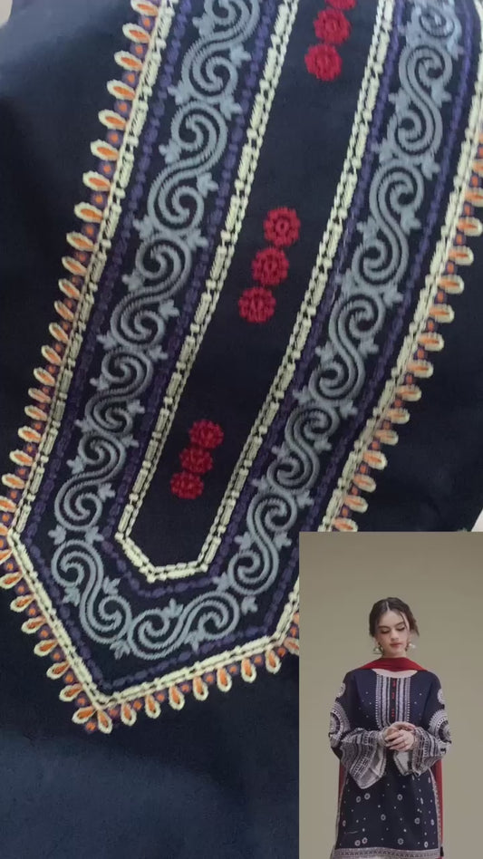 Dhanak Embroidered Luxury Unstitched 3 Piece Suit.